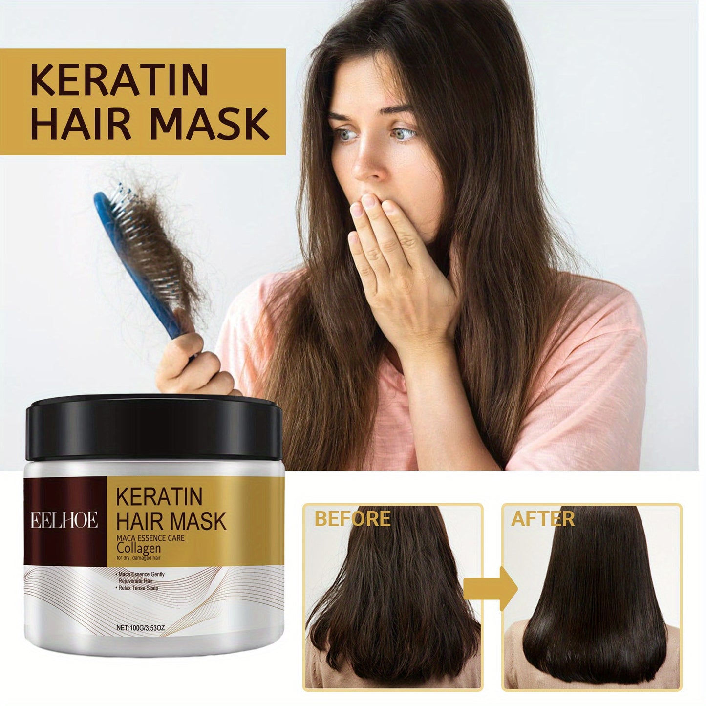 Keratin Hair Mask for Normal Hair: Hydrates & Nourishes for Soft Silky Hair