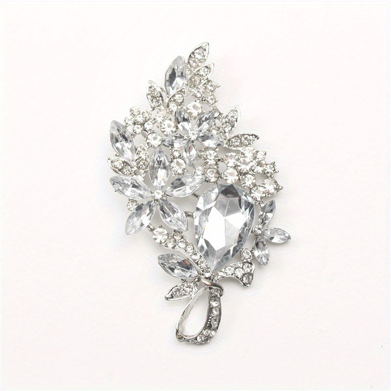 Sophisticated Oversized Crystal Glass Brooch - Exquisite Hollow-Out Detailing, Opulent Rhinestone & Enamel Corsage for Women's Style Statement