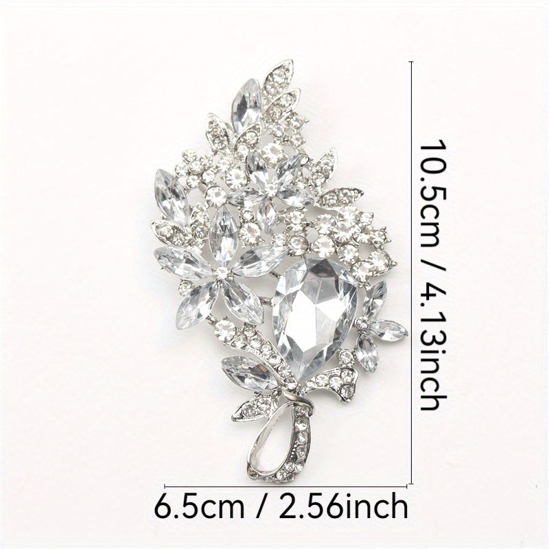 Sophisticated Oversized Crystal Glass Brooch - Exquisite Hollow-Out Detailing, Opulent Rhinestone & Enamel Corsage for Women's Style Statement