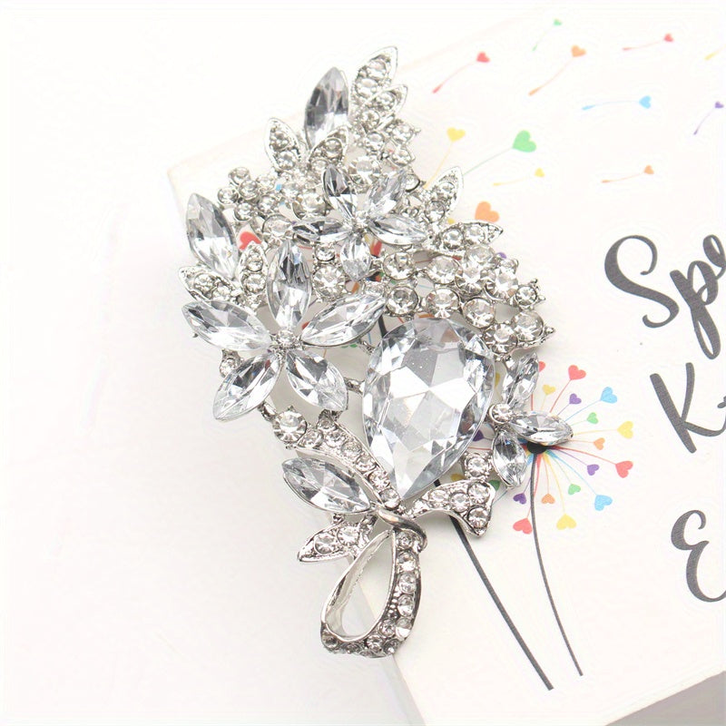 Sophisticated Oversized Crystal Glass Brooch - Exquisite Hollow-Out Detailing, Opulent Rhinestone & Enamel Corsage for Women's Style Statement