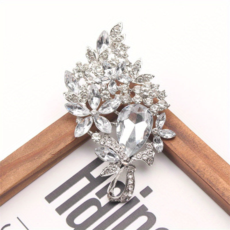 Sophisticated Oversized Crystal Glass Brooch - Exquisite Hollow-Out Detailing, Opulent Rhinestone & Enamel Corsage for Women's Style Statement