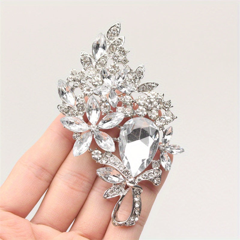 Sophisticated Oversized Crystal Glass Brooch - Exquisite Hollow-Out Detailing, Opulent Rhinestone & Enamel Corsage for Women's Style Statement