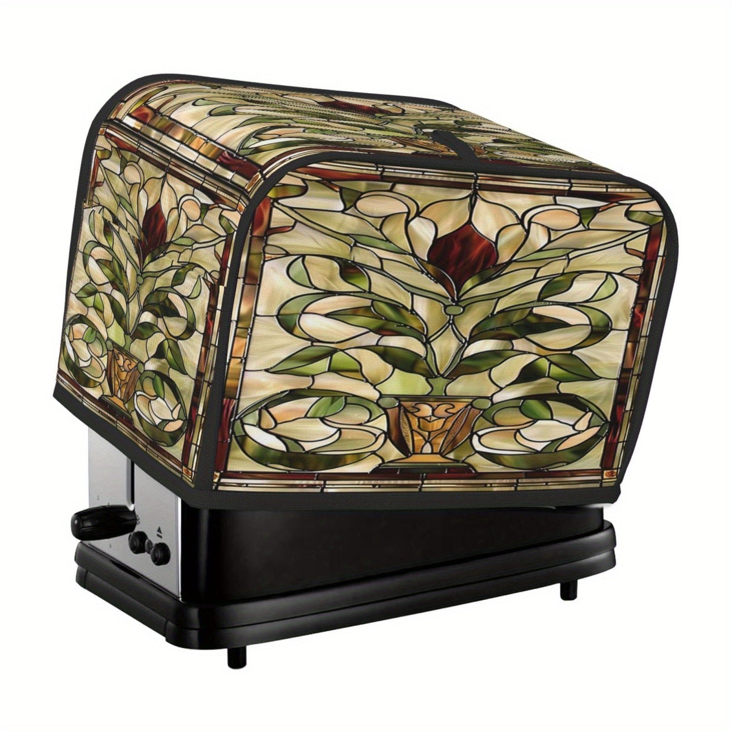 Protect your 2-slice bread toaster with this elegant Art Nouveau stained glass pattern toaster cover. Made from washable polyester, it is dust and fingerprint resistant, keeping your toaster looking clean and stylish in your kitchen decor.