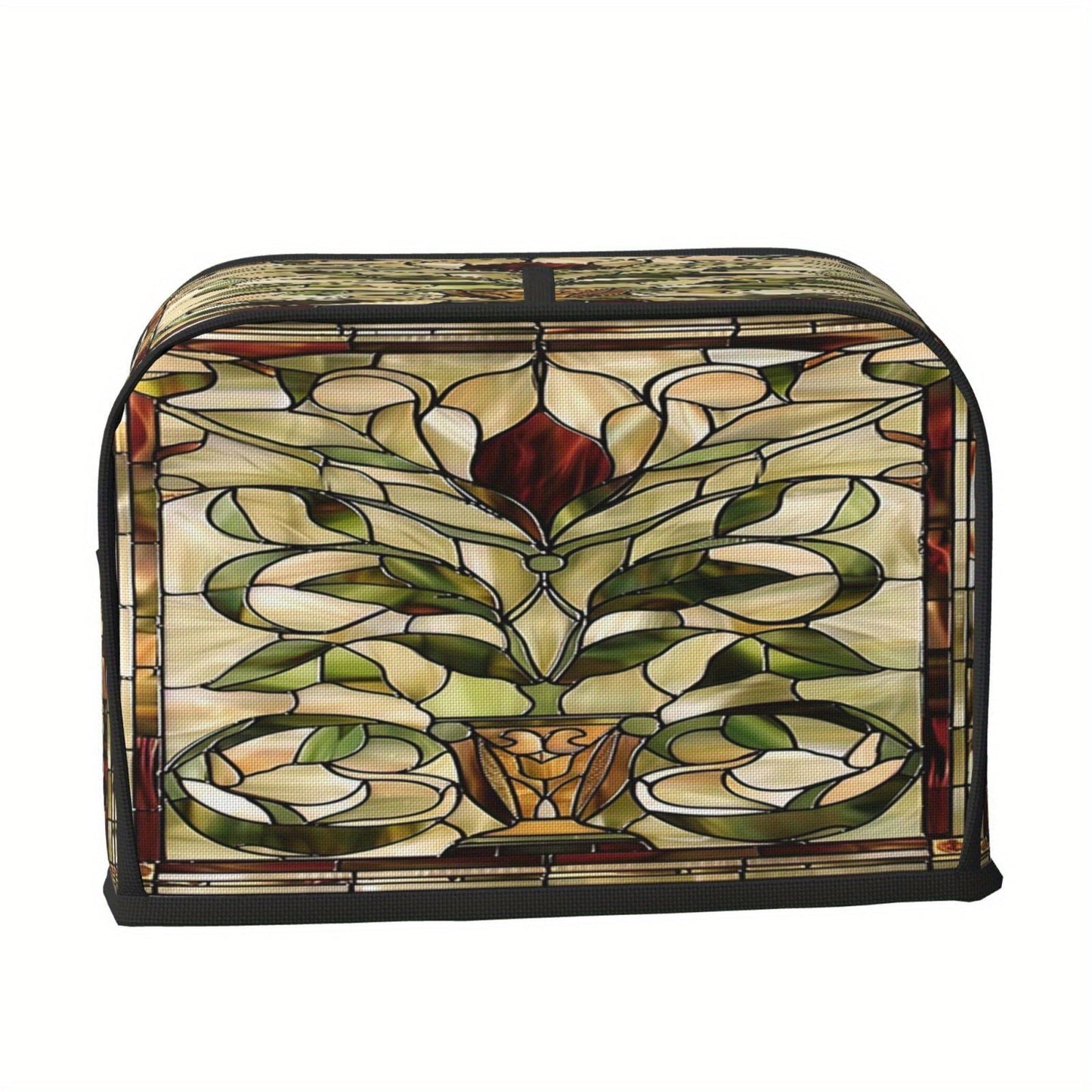 Protect your 2-slice bread toaster with this elegant Art Nouveau stained glass pattern toaster cover. Made from washable polyester, it is dust and fingerprint resistant, keeping your toaster looking clean and stylish in your kitchen decor.