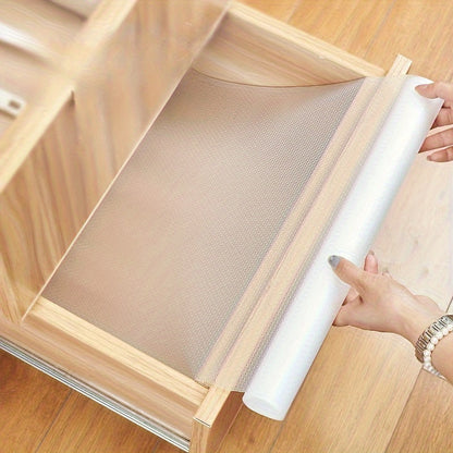 - Household kitchen item: 1 roll Cabinet Drawer Mat made of waterproof and moisture-proof EVA material; resistant to oil, water, and stains; easy to clean placemat for cabinets, refrigerators, and tables.