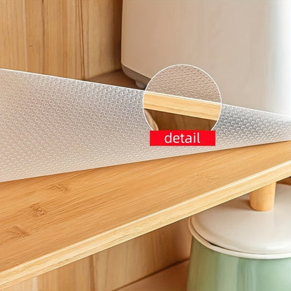 - Household kitchen item: 1 roll Cabinet Drawer Mat made of waterproof and moisture-proof EVA material; resistant to oil, water, and stains; easy to clean placemat for cabinets, refrigerators, and tables.