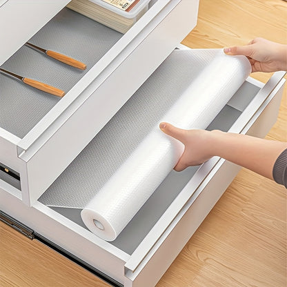 - Household kitchen item: 1 roll Cabinet Drawer Mat made of waterproof and moisture-proof EVA material; resistant to oil, water, and stains; easy to clean placemat for cabinets, refrigerators, and tables.