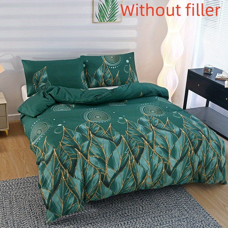 Geometric floral duvet set with zipper closure and 2 pillowcases. Made of soft polyester with breathable weave. Machine washable for all-season comfort.