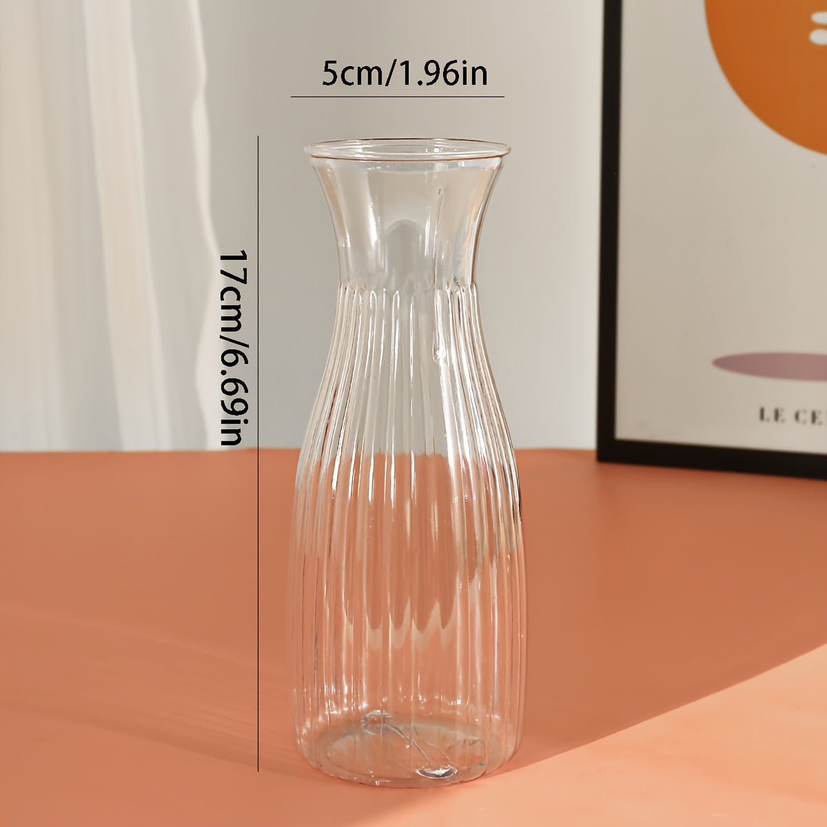 Boho style plastic vase, clear cylinder shape, no electricity required for home decor.