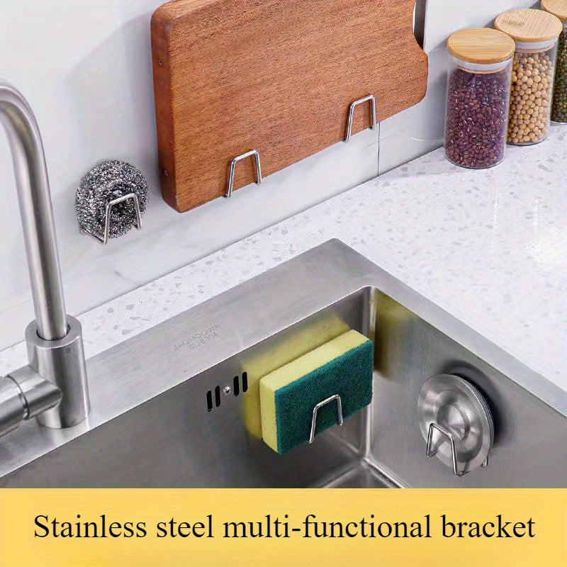 6-piece set of stainless steel kitchen organizers - includes a no-drill sponge holder and towel rack with multi-layer storage for the sink area.