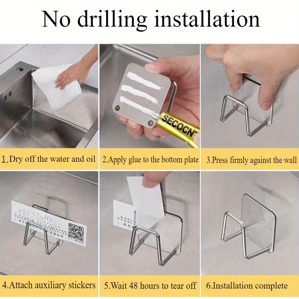 6-piece set of stainless steel kitchen organizers - includes a no-drill sponge holder and towel rack with multi-layer storage for the sink area.