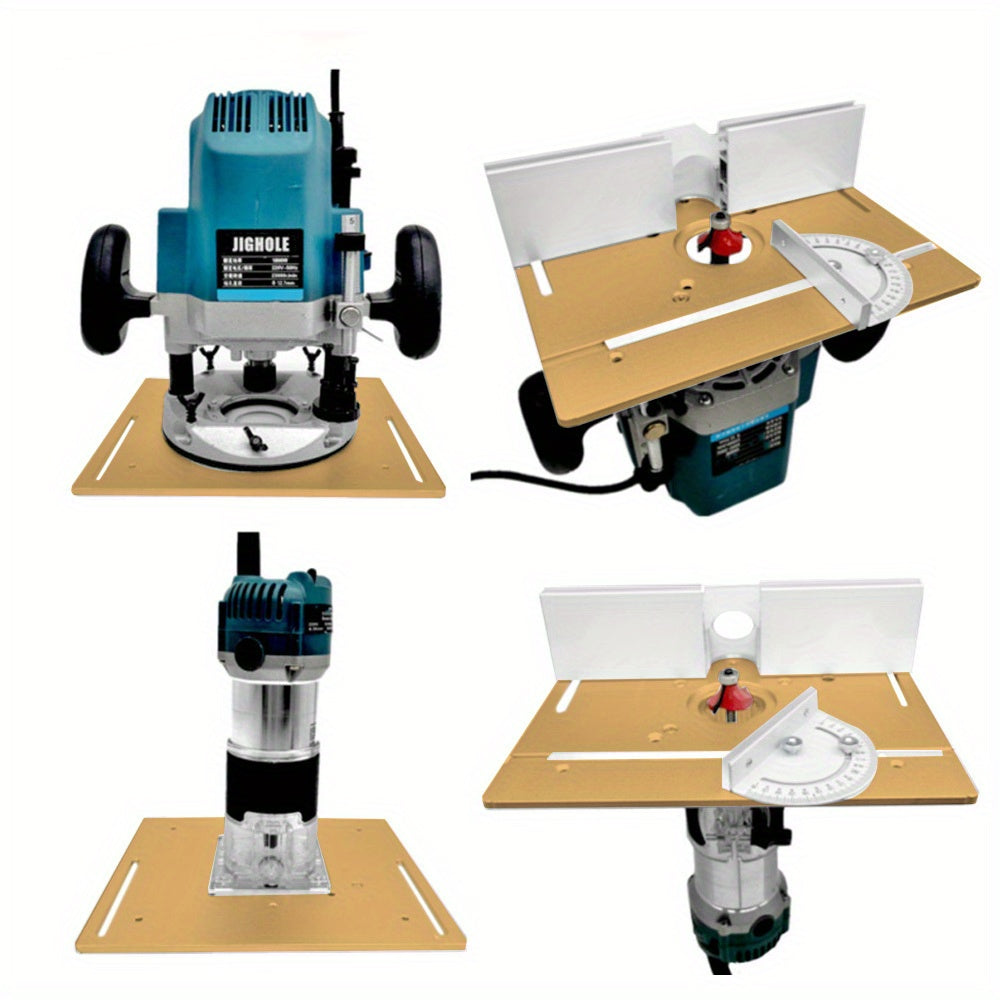 Aluminum router table insert plate with miter gauge for woodworking projects, tool kit not needed.