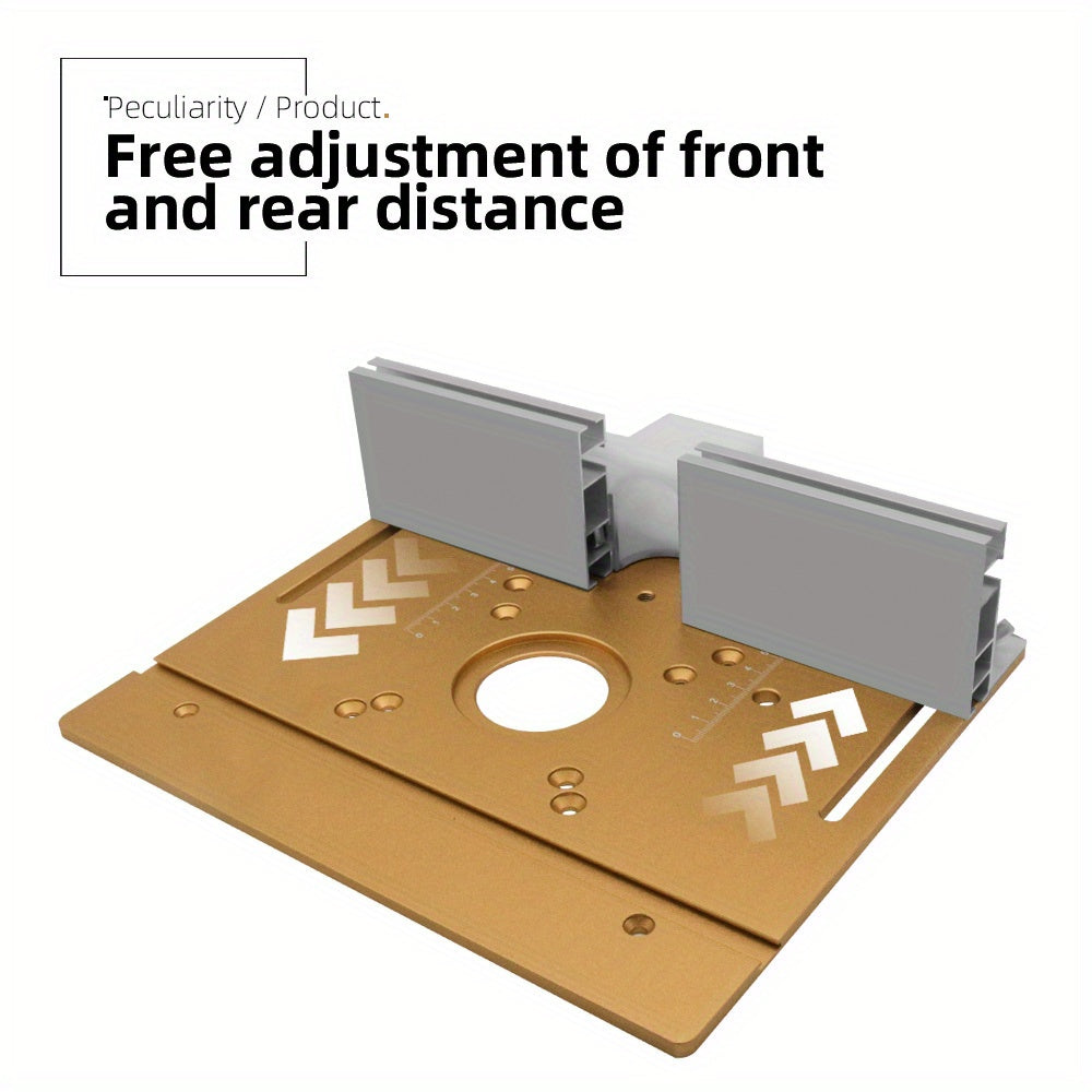 Aluminum router table insert plate with miter gauge for woodworking projects, tool kit not needed.