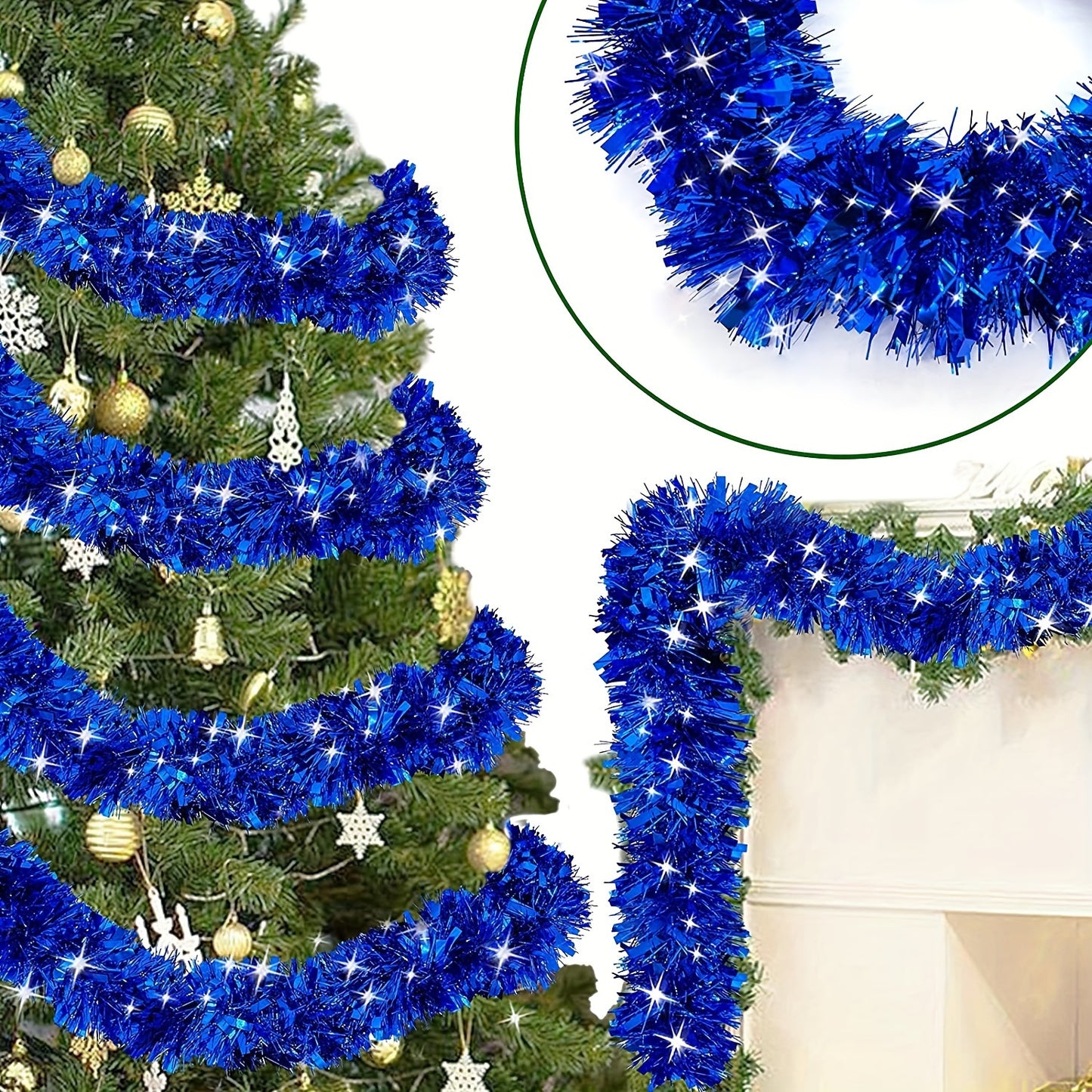 2-Pack of Plastic Tinsel Garlands for Christmas Decor, Suitable for Indoor and Outdoor Use