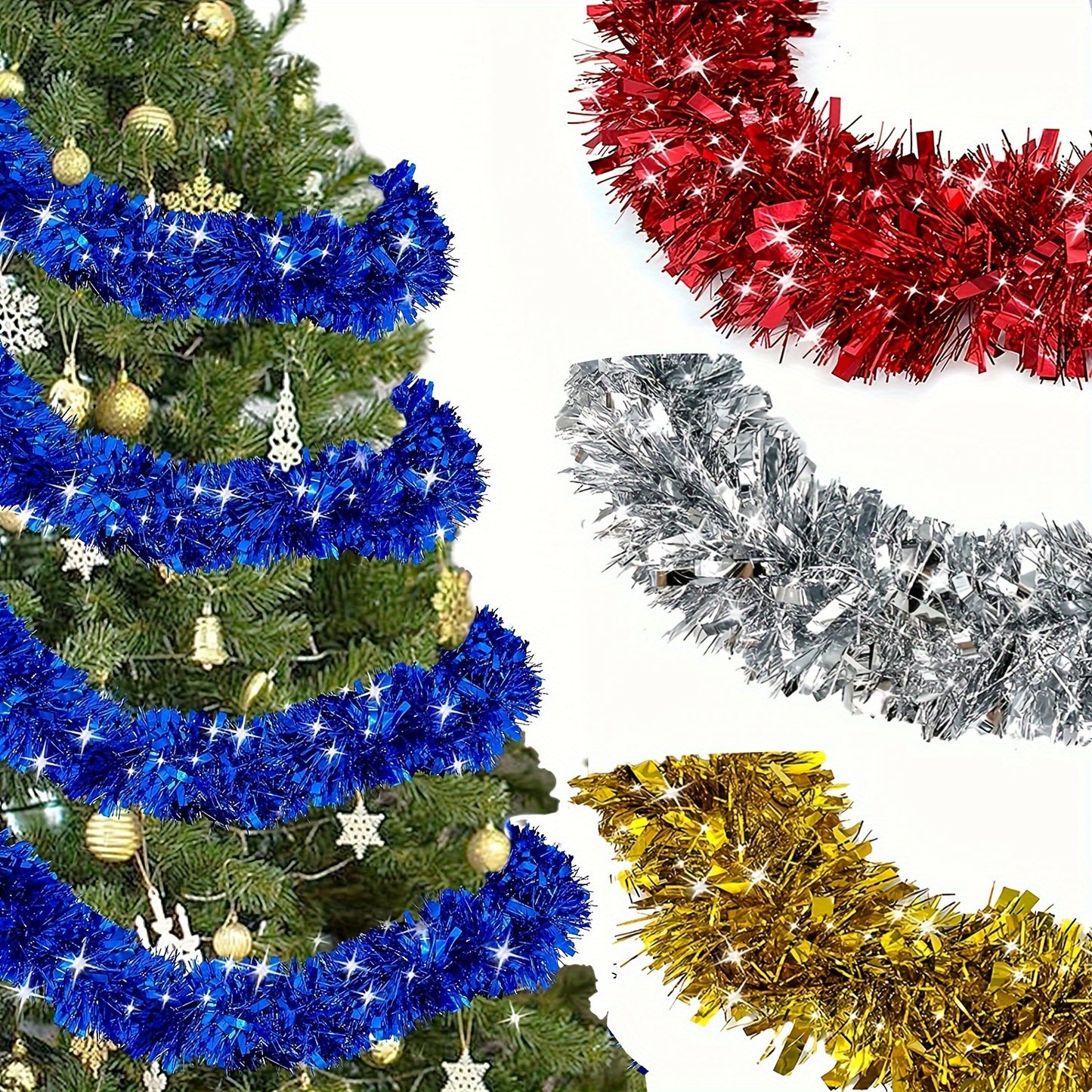 2-Pack of Plastic Tinsel Garlands for Christmas Decor, Suitable for Indoor and Outdoor Use