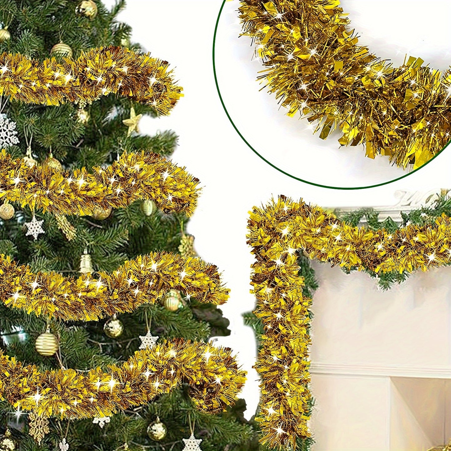 2-Pack of Plastic Tinsel Garlands for Christmas Decor, Suitable for Indoor and Outdoor Use