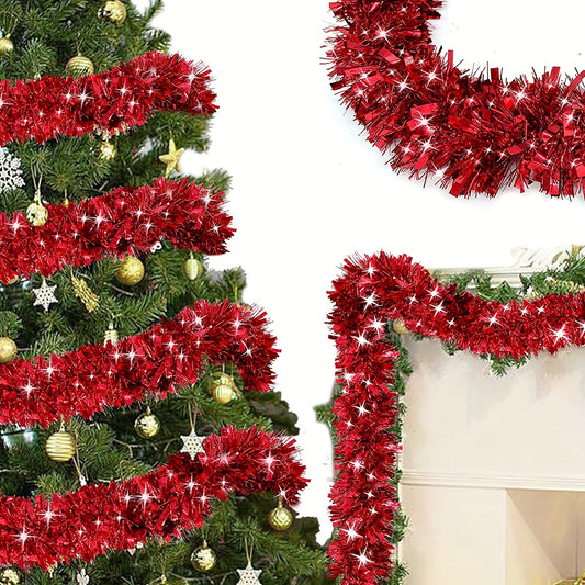 2-Pack of Plastic Tinsel Garlands for Christmas Decor, Suitable for Indoor and Outdoor Use