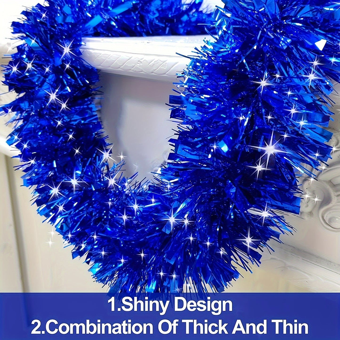 2-Pack of Plastic Tinsel Garlands for Christmas Decor, Suitable for Indoor and Outdoor Use