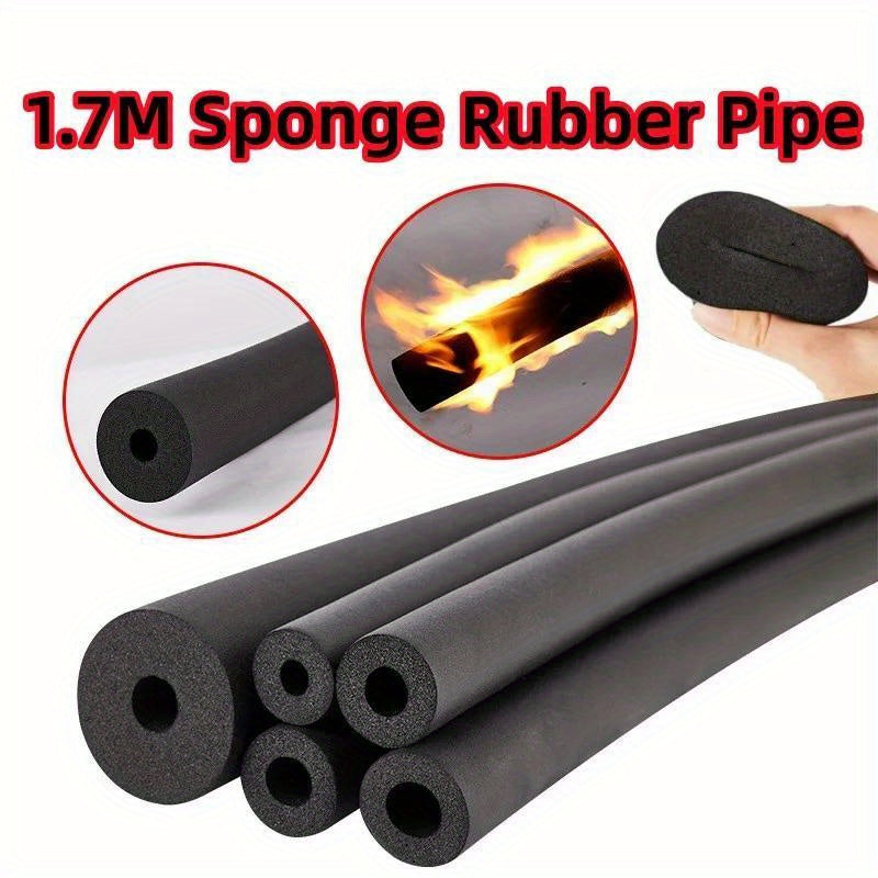 Waterproof black sponge rubber pipe measuring 170.69cm, designed as a thermal insulation tubular protector for use with heating, cooling, and air purifiers.