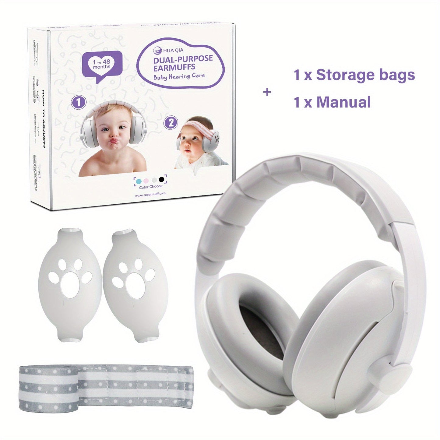 Kids can enjoy 2-in-1 EarMuffs designed for Noise-Canceling & Kids-Safe Protection in White, Pink, or Blue.