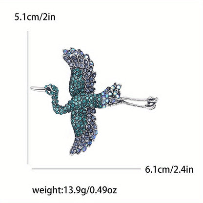Шикарная брошь-булавка в виде журавля, украшенная стразами - идеальный аксессуар для лацкана для любителей ретро-моды. Отлично подходит для костюмов, пальто и платьев.