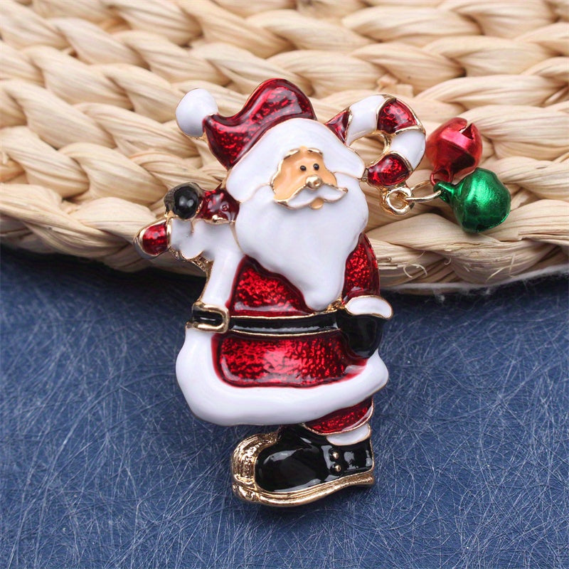 One piece of Elegant Luxury Enamel Santa Claus Brooch Pin - Perfect Christmas Novelty Gift, Irregular Shape Fashion Accessory for Party & Daily Wear, Charming Addition to Clothing, Bag & Hat Décor