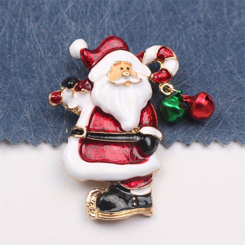 One piece of Elegant Luxury Enamel Santa Claus Brooch Pin - Perfect Christmas Novelty Gift, Irregular Shape Fashion Accessory for Party & Daily Wear, Charming Addition to Clothing, Bag & Hat Décor