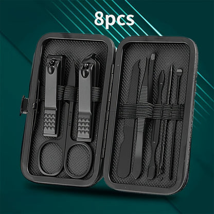 Nail clippers and grooming tools set with 8/15/24pcs, including portable travel case, clippers, scissors, foot nail trimming kit, and travel grooming tools.