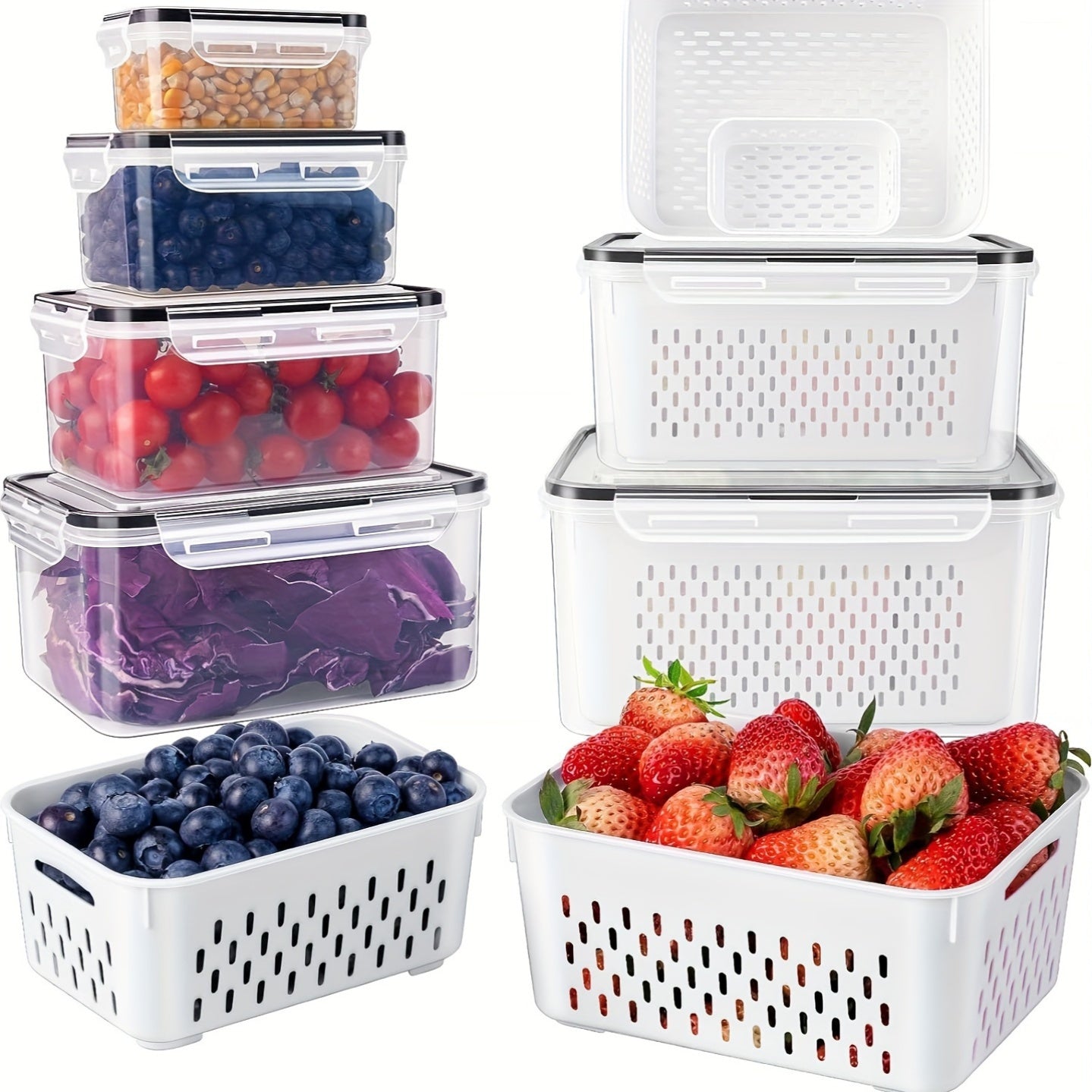 Premium Leak-Proof Food Storage Containers Set of 4 - BPA-Free, 2-Layer Airtight Design for Convenient Meal Preparation - Reusable & Stackable Organizers for Fruits, Vegetables, Meat & Grains in the Kitchen