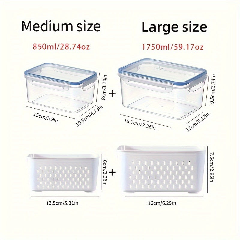 Premium Leak-Proof Food Storage Containers Set of 4 - BPA-Free, 2-Layer Airtight Design for Convenient Meal Preparation - Reusable & Stackable Organizers for Fruits, Vegetables, Meat & Grains in the Kitchen