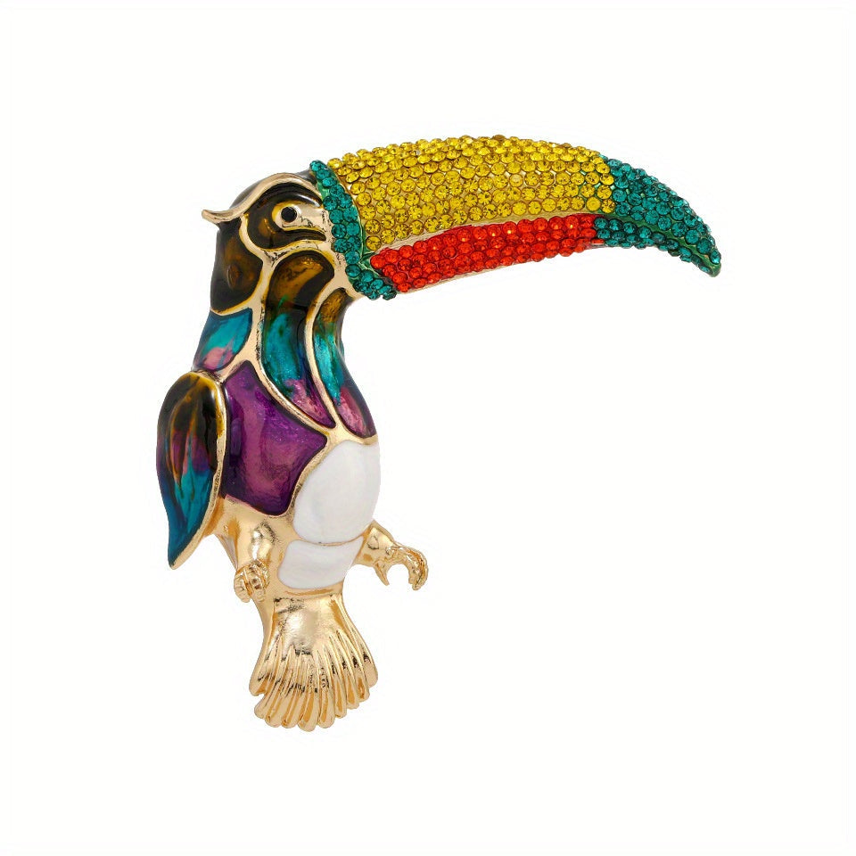 Stunning Antique Enamel Parrot Brooch adorned with Glittering Rhinestones - One-of-a-Kind Oversized Bird Pin for Jackets and Accessories