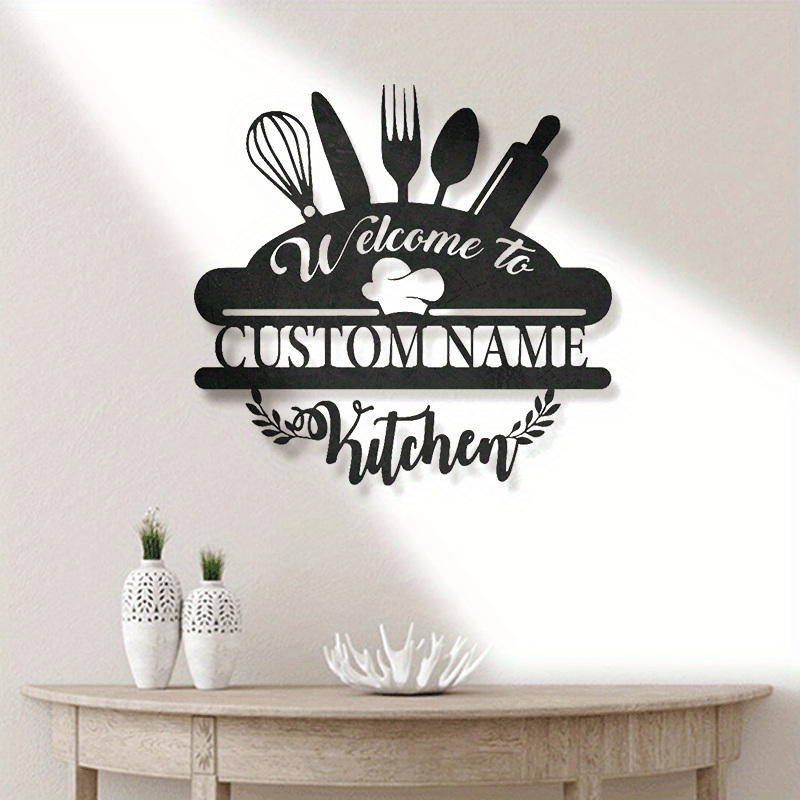 Unique Gift Idea - Customized Metal Kitchen Wall Art Sign with Personalized Name, Farmhouse Decor Welcome Sign for Home, Patio, Porch, or Office - Hanging Versatility