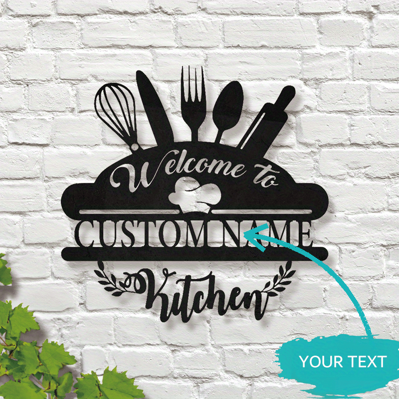 Unique Gift Idea - Customized Metal Kitchen Wall Art Sign with Personalized Name, Farmhouse Decor Welcome Sign for Home, Patio, Porch, or Office - Hanging Versatility