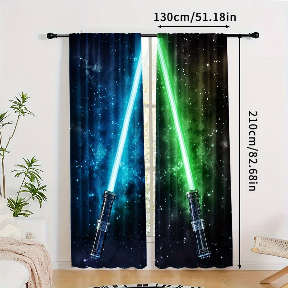 Colorful Blue & Green Curtains Set of 2 - Rod Pocket Design for Living Room, Bedroom, Kitchen, Cafe | Enhances Natural Light and Softens Views