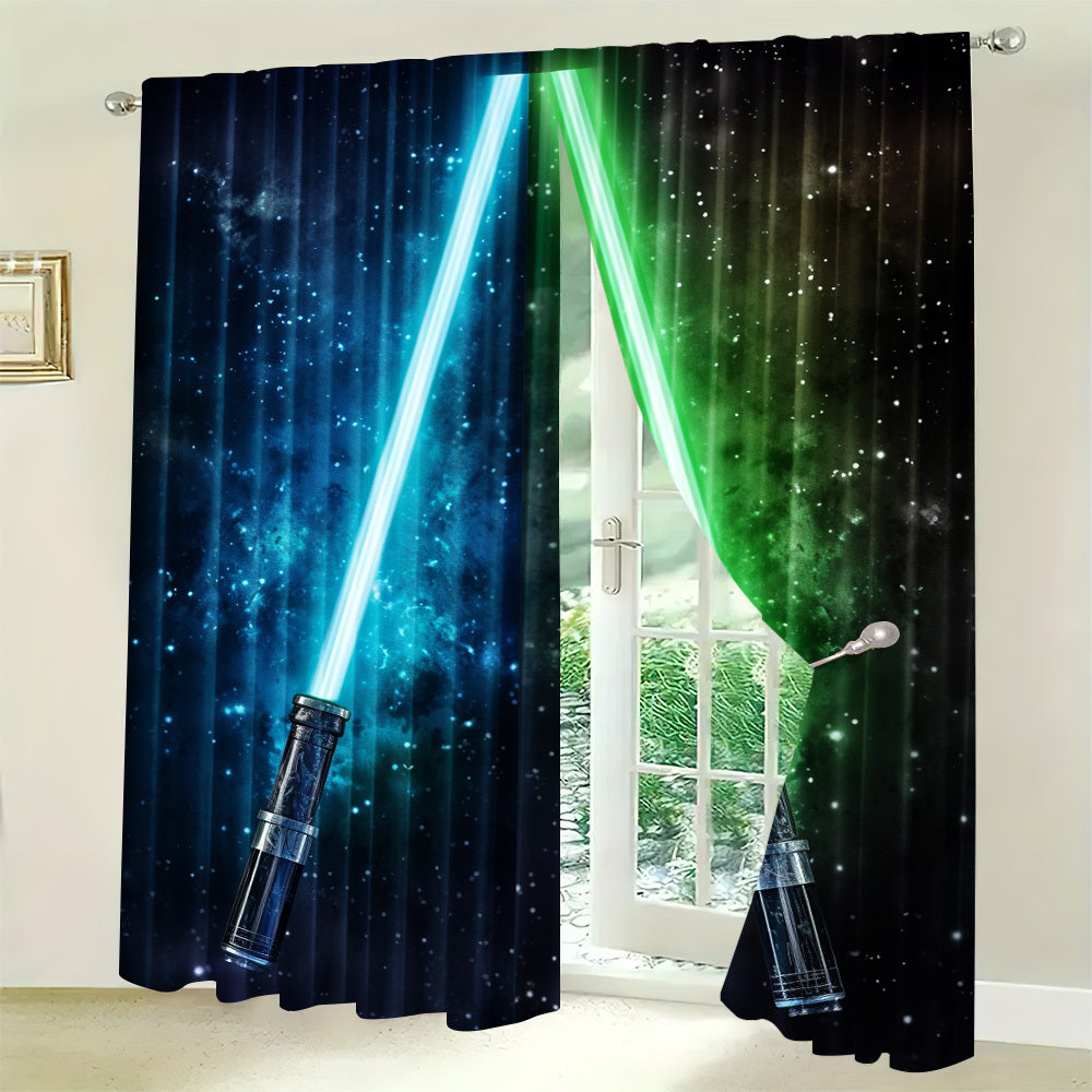 Colorful Blue & Green Curtains Set of 2 - Rod Pocket Design for Living Room, Bedroom, Kitchen, Cafe | Enhances Natural Light and Softens Views