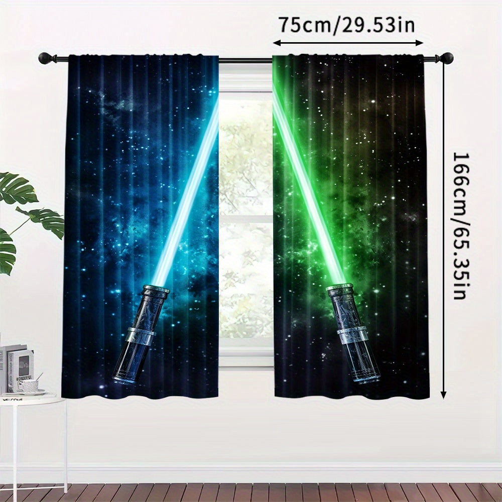 Colorful Blue & Green Curtains Set of 2 - Rod Pocket Design for Living Room, Bedroom, Kitchen, Cafe | Enhances Natural Light and Softens Views