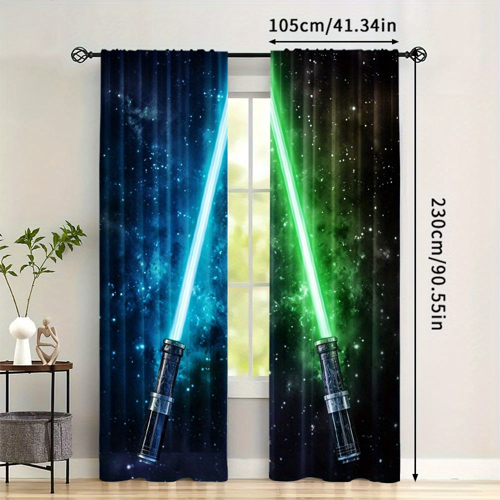 Colorful Blue & Green Curtains Set of 2 - Rod Pocket Design for Living Room, Bedroom, Kitchen, Cafe | Enhances Natural Light and Softens Views