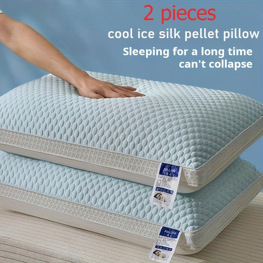 Stay cool and comfortable with our 2-piece Cool Ice Silk Pellet Pillow that provides excellent support for your neck and spine during sleep. This pillow features a massage core for added relaxation, as well as moisture-absorbing and breathable materials.