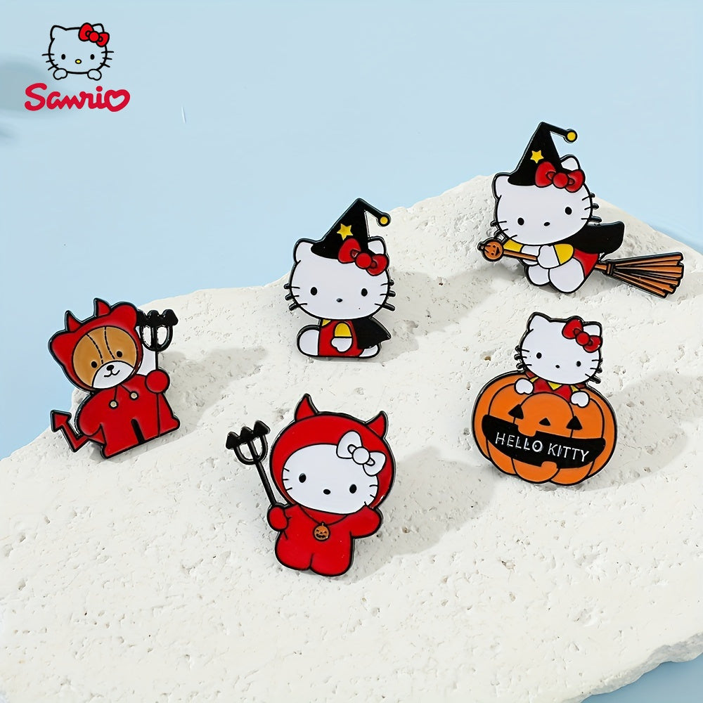 Cute Sanrio Enamel Pin "Hello Kitty Halloween Pumpkin Brooch" - Alloy Metal Badge for Fashionable Looks and Gift Giving