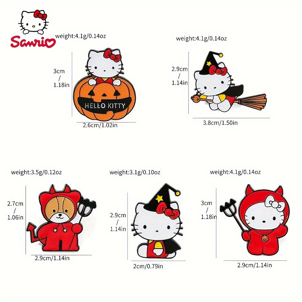 Cute Sanrio Enamel Pin "Hello Kitty Halloween Pumpkin Brooch" - Alloy Metal Badge for Fashionable Looks and Gift Giving