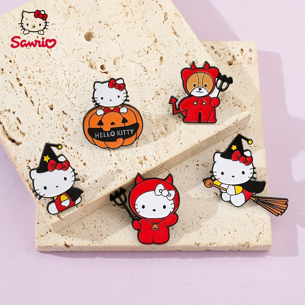 Cute Sanrio Enamel Pin "Hello Kitty Halloween Pumpkin Brooch" - Alloy Metal Badge for Fashionable Looks and Gift Giving