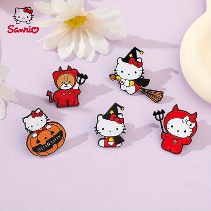 Cute Sanrio Enamel Pin "Hello Kitty Halloween Pumpkin Brooch" - Alloy Metal Badge for Fashionable Looks and Gift Giving