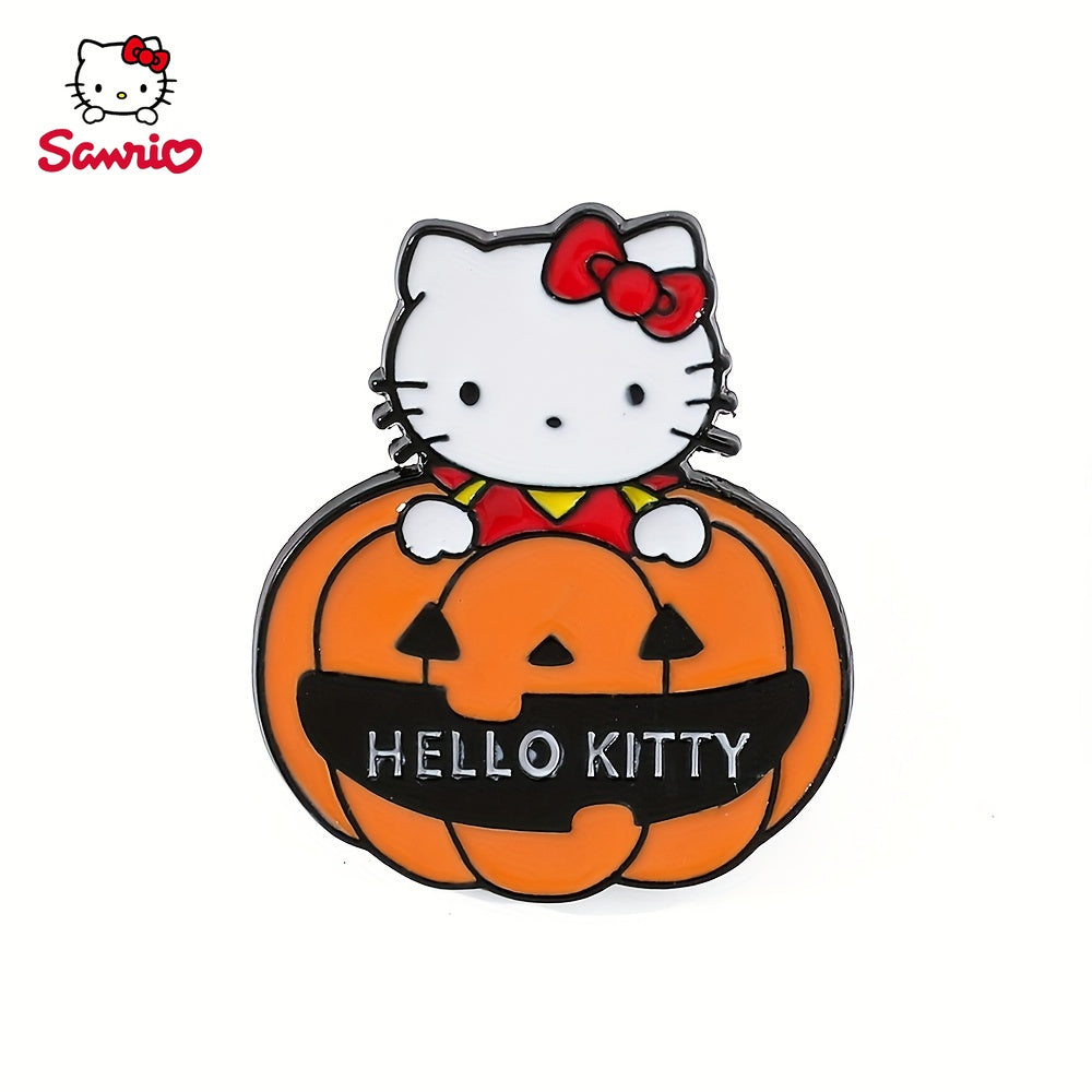 Cute Sanrio Enamel Pin "Hello Kitty Halloween Pumpkin Brooch" - Alloy Metal Badge for Fashionable Looks and Gift Giving