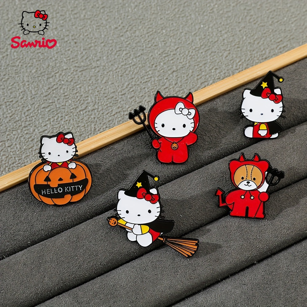 Cute Sanrio Enamel Pin "Hello Kitty Halloween Pumpkin Brooch" - Alloy Metal Badge for Fashionable Looks and Gift Giving