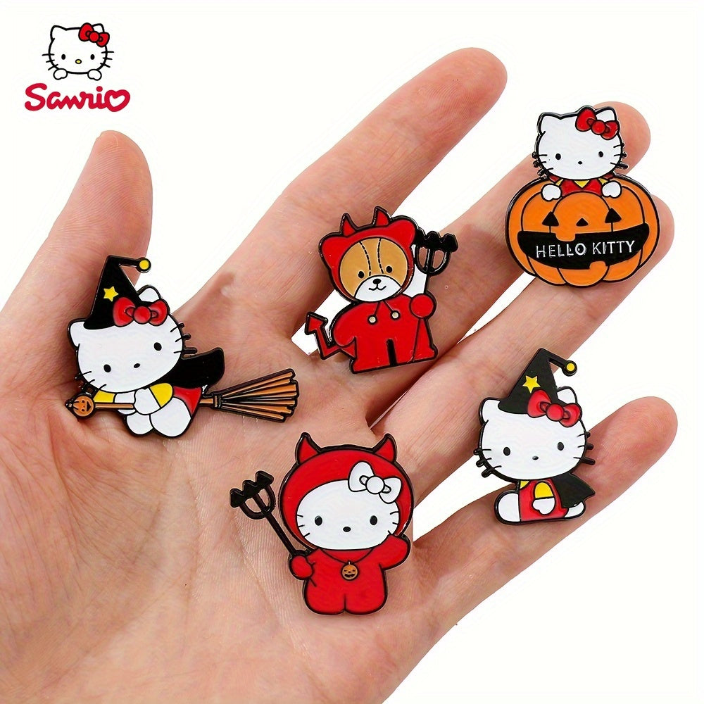 Cute Sanrio Enamel Pin "Hello Kitty Halloween Pumpkin Brooch" - Alloy Metal Badge for Fashionable Looks and Gift Giving