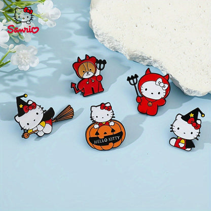 Cute Sanrio Enamel Pin "Hello Kitty Halloween Pumpkin Brooch" - Alloy Metal Badge for Fashionable Looks and Gift Giving