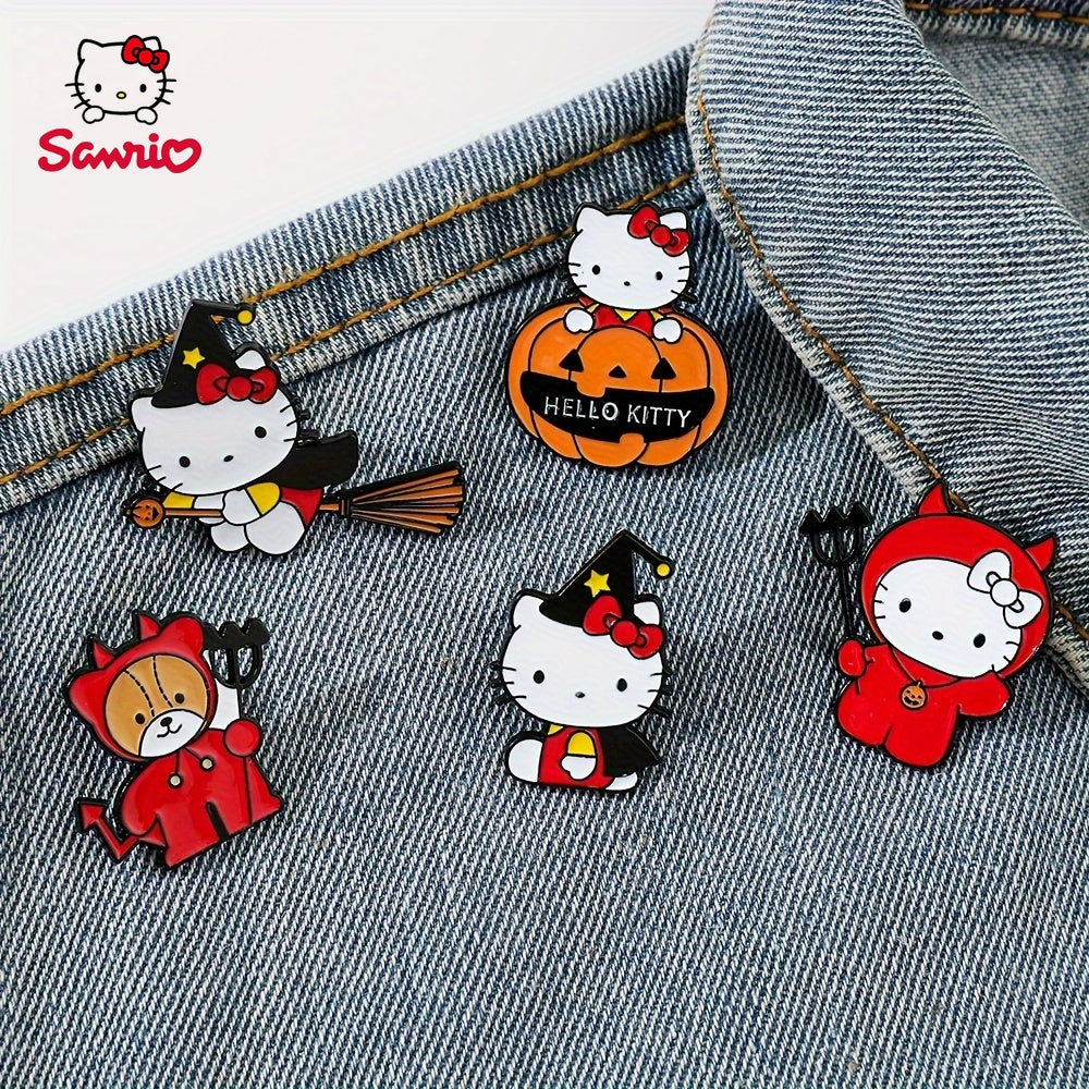 Cute Sanrio Enamel Pin "Hello Kitty Halloween Pumpkin Brooch" - Alloy Metal Badge for Fashionable Looks and Gift Giving