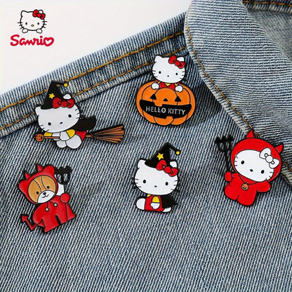 Cute Sanrio Enamel Pin "Hello Kitty Halloween Pumpkin Brooch" - Alloy Metal Badge for Fashionable Looks and Gift Giving