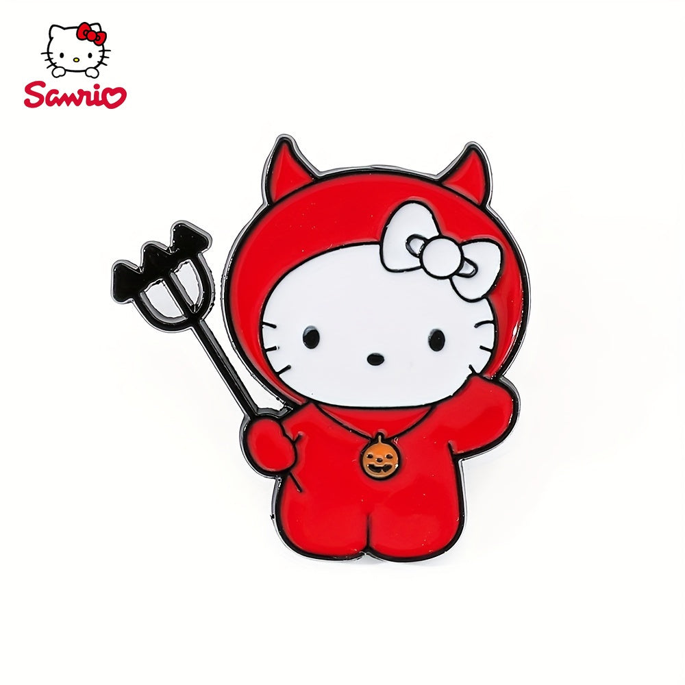 Cute Sanrio Enamel Pin "Hello Kitty Halloween Pumpkin Brooch" - Alloy Metal Badge for Fashionable Looks and Gift Giving