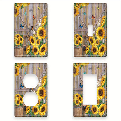 Sunflower barn door print wall plate cover for home decor, easy to install and clean, unbreakable switch and outlet covers.